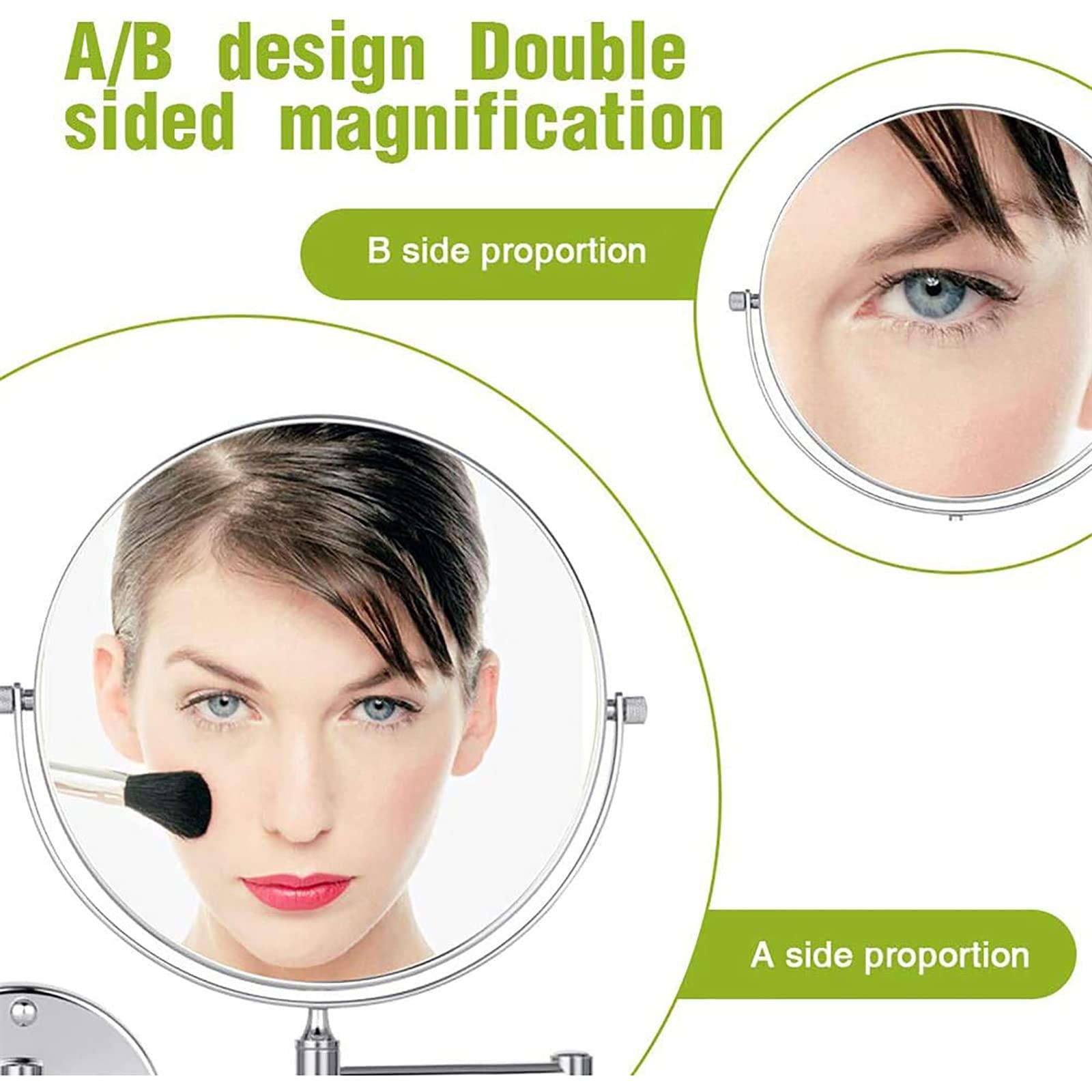 SHAWLA Makeup Mirror, LED Wall Mount Makeup Mirror with 7X Magnification, 8.5inch Double Sided 360 Swivel Vanity Mirror Plug Powered for Bedroom or Bathroom,Green Bronze