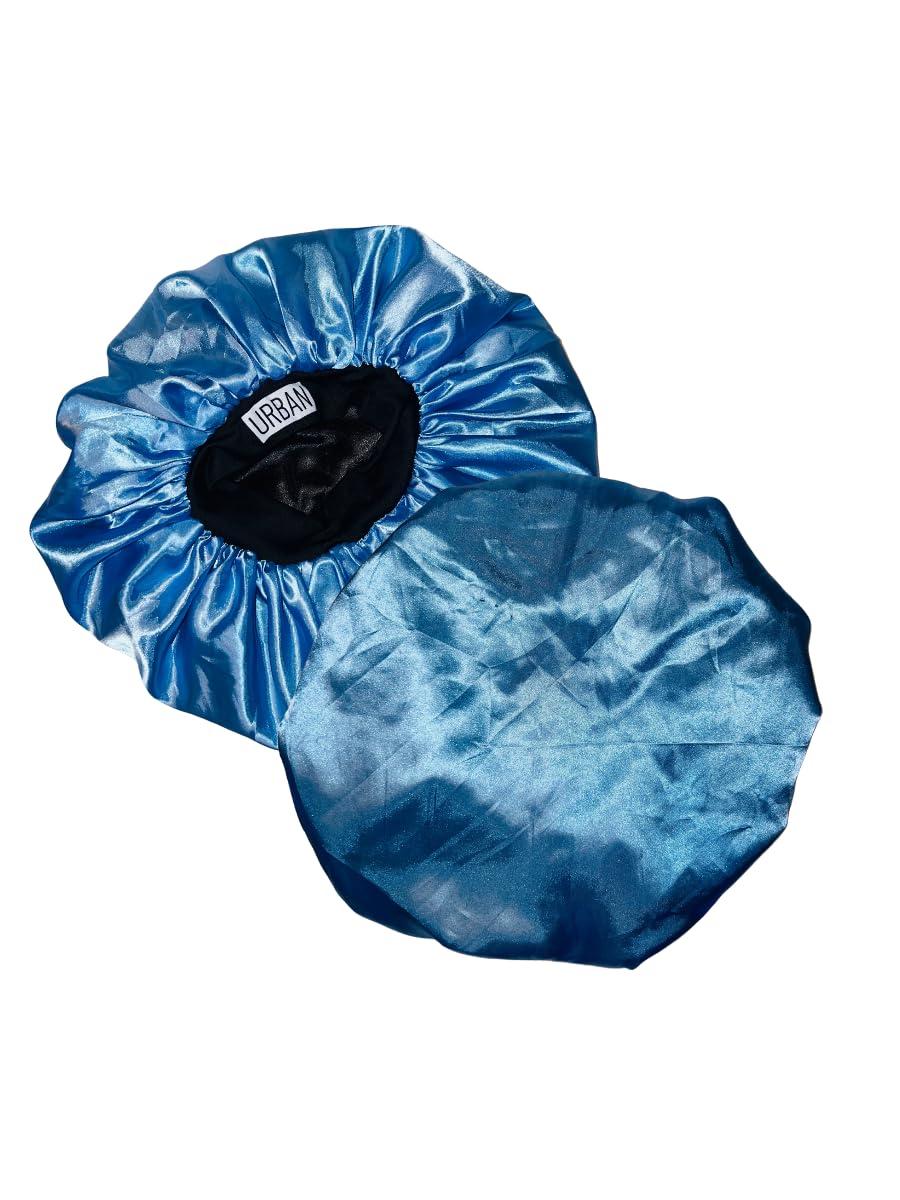 Urban Bonnet Co. Premium Hair Bonnet for Men Satin Bonnet Curly Hair & Dreadlocks Wrap Silk Bonnet Double Layer Sleeping & Shower Cap Anime Bonnet Soft Band (Carolina Blue)