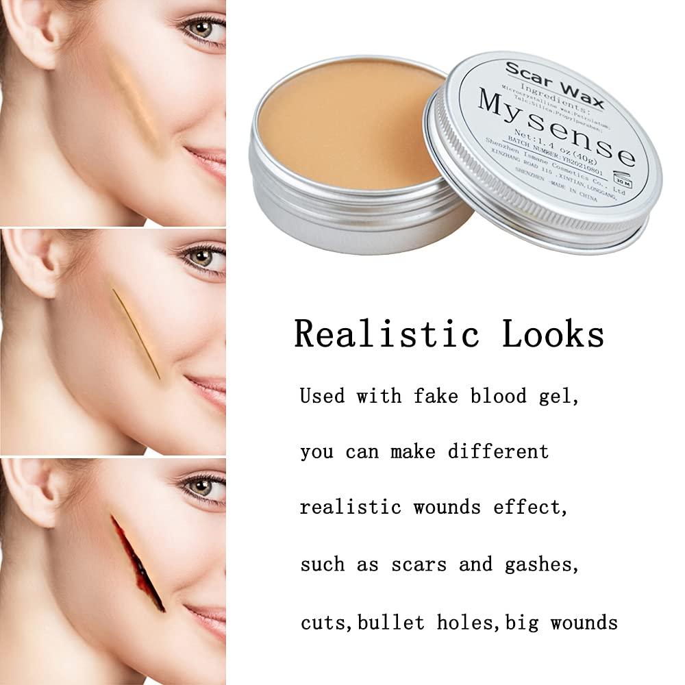 Mysense Mysense Scar Wax Kit SFX Make Up Special Effects Fake Molding Wound Skin Wax Body Paint Halloween Set Fake Nose Stage Zombie Cosplay Costume SFX Makeup with Spatula,1.4Oz(40g)