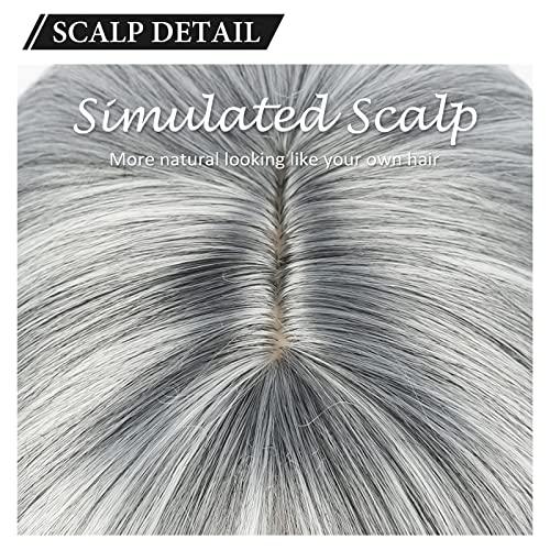 Liyouda Liyouda Short Gray Wigs for White Women Should Length Grey Layered Wigs, 14inch Grey Wig Wavy Curtain Bangs Wig Silver Gray Wigs for Black Women Synthetic Light Gray Wigs for Older Women