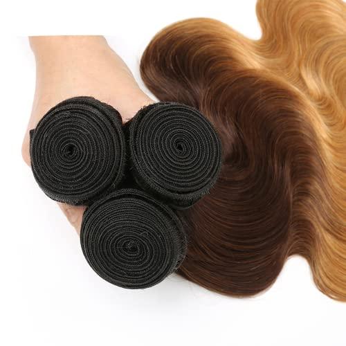 SEABURT #1B/27 Highlight Bundles Human Hair Body Wave Bundles Ombre Blonde Bundles 12 12 12 Inch 8A Grade Brazilain Remy Hair Extensions Designed For Black Women Human Hair Two Tone Black And Blonde