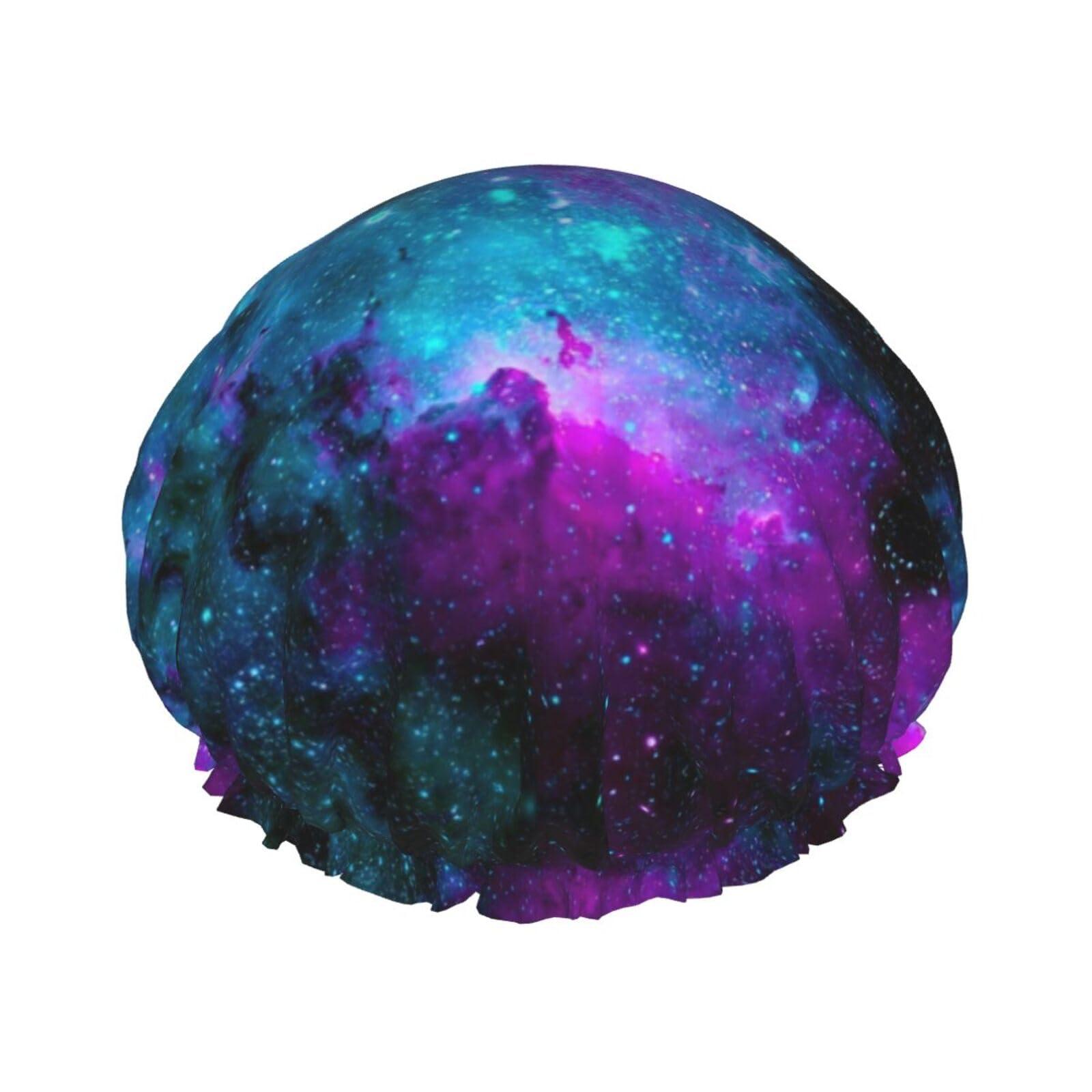 Berrihort Cool Star River Print Shower Caps & Elastic Band Stretch Hem Hair Hat,Reusable Shower Cap Double Layer