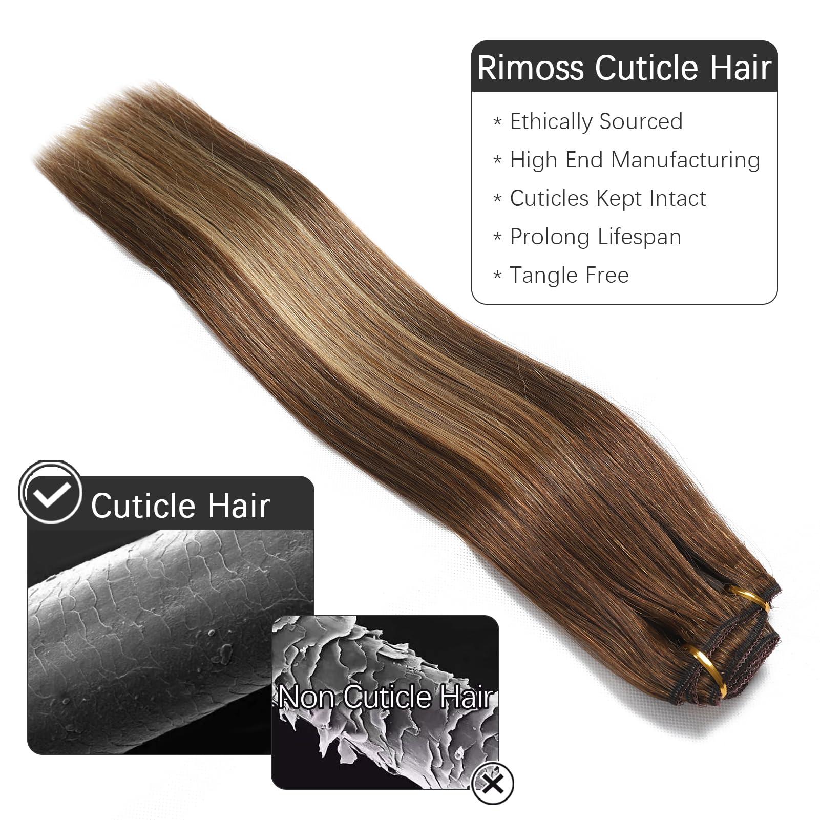 Rimoss Clip in Hair Extensions Real Human Hair Rimoss 160g Premium 20 Inch 7pcs Ombre Chocolate Brown to Caramel Blonde Balayage Remy Human Hair Clip ins Extensions Straight for Women (20 Inch)