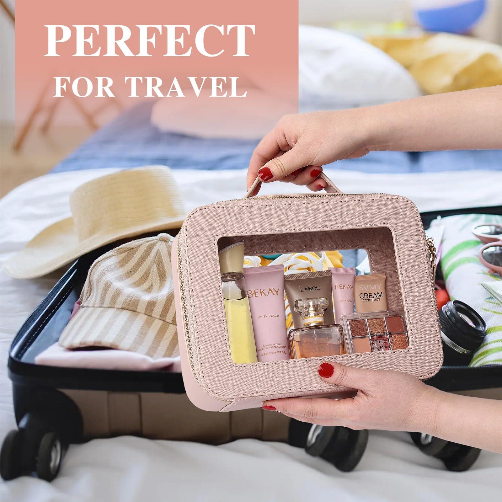 Pinkmik Pinkmik Clear Makeup Bag for Women Waterproof Travel Cosmetics and Toiletries Case Portable Makeup Oaganizer Bag Clear Car Bag with Zipper (Pink, L-1)