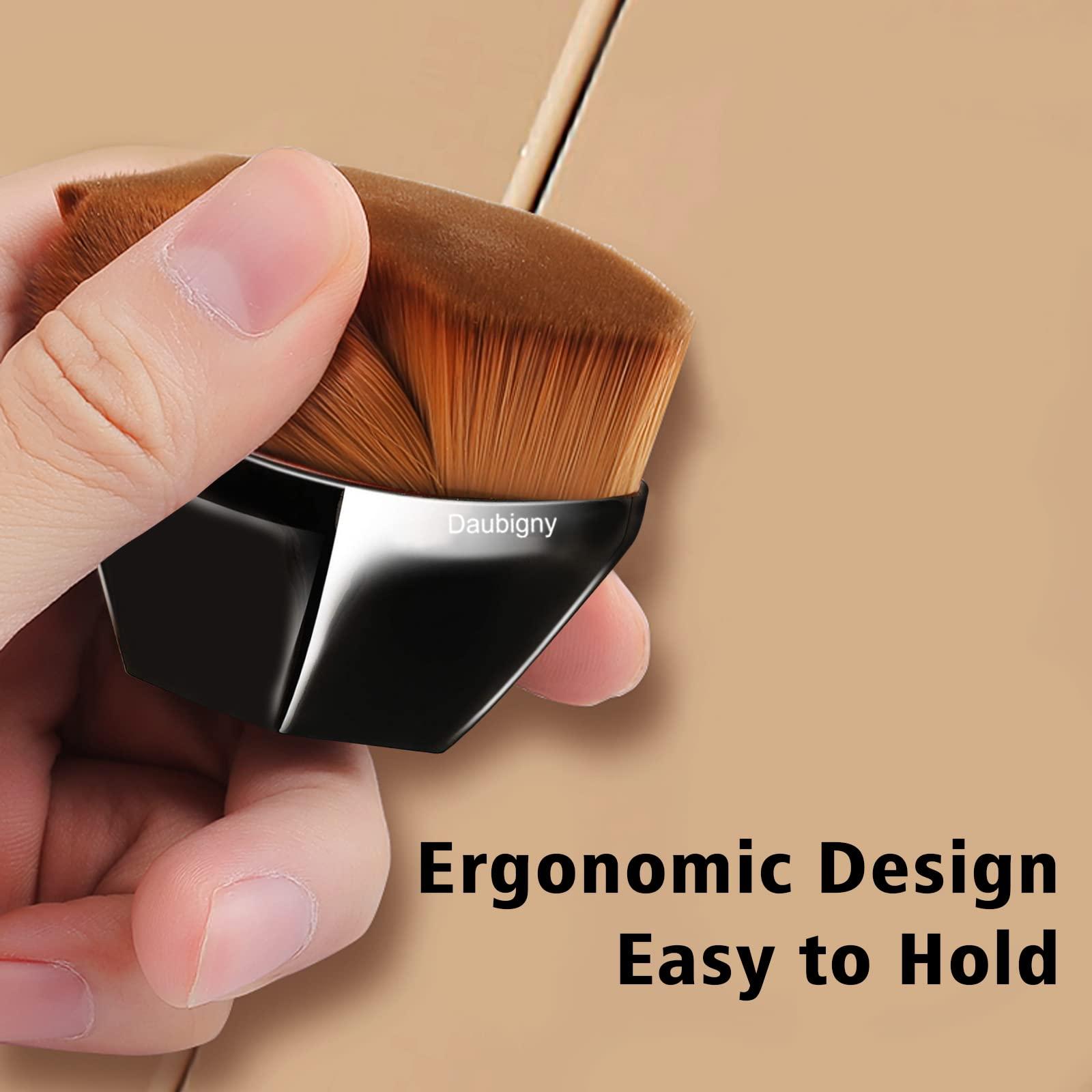 Daubigny Foundation Makeup Brush Flat Top Kabuki Hexagon Face Blush Liquid Powder Foundation Brush for Blending Liquid, Cream or Flawless Powder Cosmetics with Bonus Protective Case (Black)