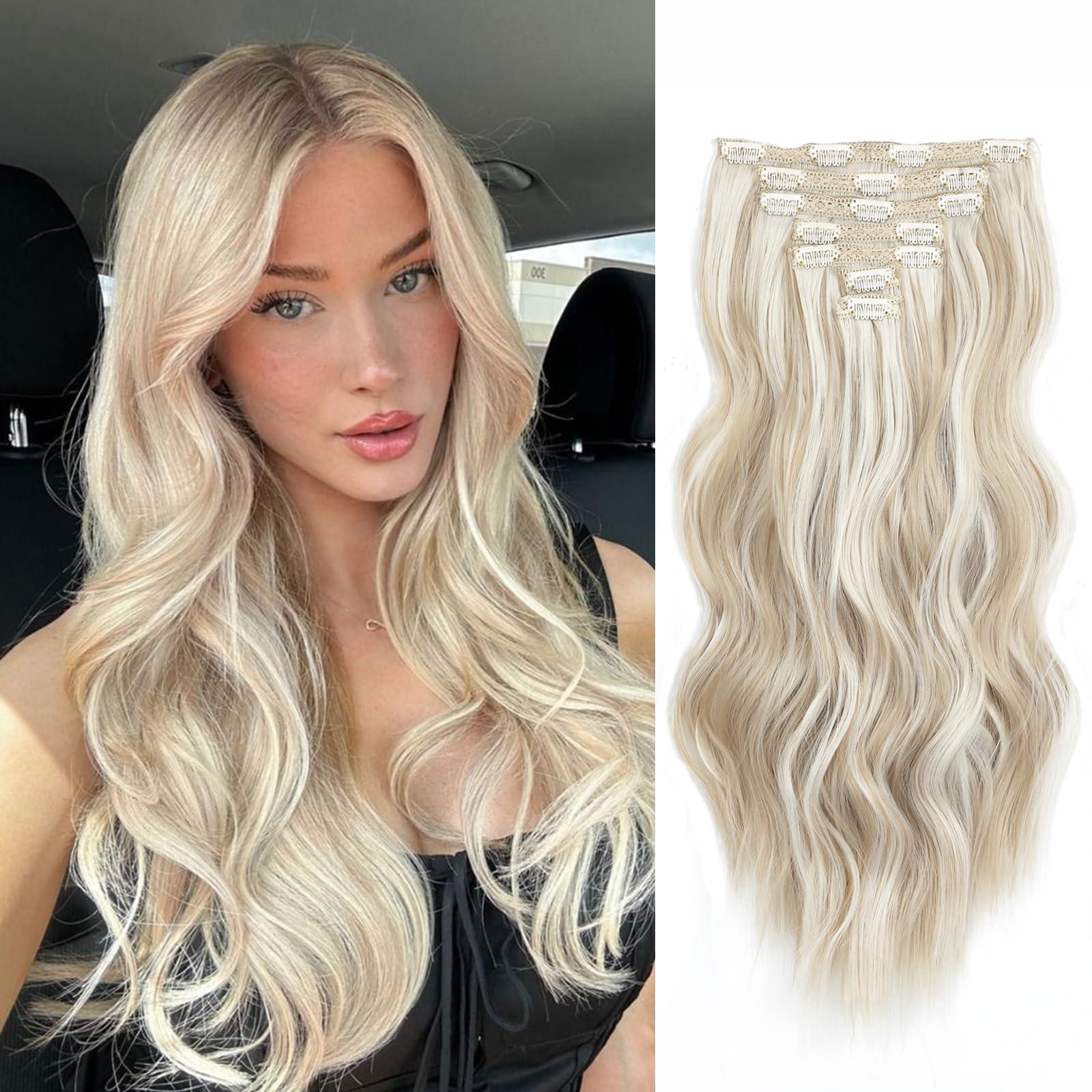 Beelu Clip in Hair Extensions for Women 7PCS Dirty Blonde with Highlights Long Wavy Curly Hair Extension 20 Inch Natural Synthetic Hair Extension Hairpieces for Daily Use