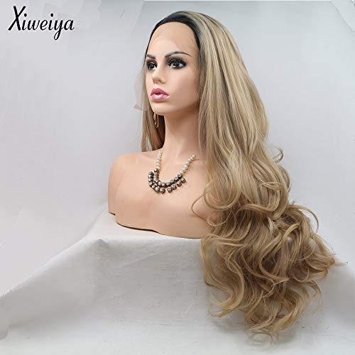 xiweiya Xiweiya Wigs Ombre Brown Blonde Long Natural Wave Synthetic Lace Front Wigs Side Part Heat Resistant Fiber Hair Wigs for Women Replacement Everyday Wigs 24 Inches