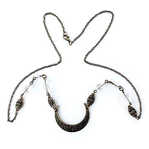 Doubnine Doubnine Crescent Moon Drop Pendant Tassels Bronze Head Chain Black Beads Headband Retro Natural Stone Crystal Hair Accessories Headpiece for Women Bride Wedding (Clear Beads) (clear beads)