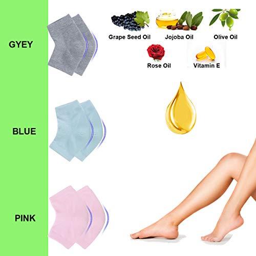 Exptolii Vented Moisturizing Gel Heel Socks, 3 Pairs Toeless Spa Sock for Foot Care Treatment, Cracked Heels, Dry Feet, Foot Calluses (Gray, Green, Pink)