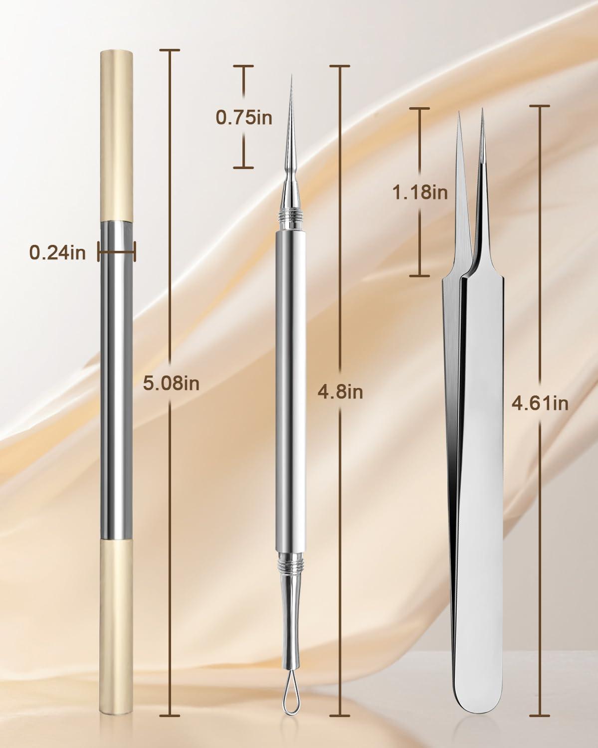 SG Nekoo SGNEKOO Professional Facial Milia Removal Tool and Whitehead Extractor,Titanium Alloy Double Ended Needle and Steel Tweezers Kit,Blackhead,Blemish,Zit and Pimple Acne Remover Popper (Titanium Gold)