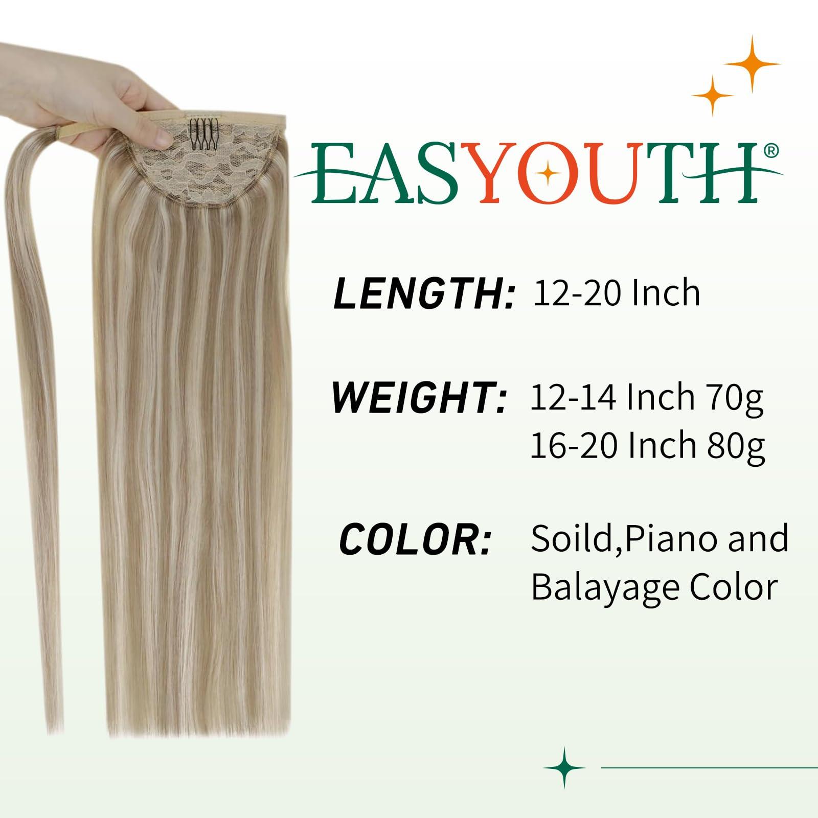 Easyouth Easyouth Blonde Ponytail Extensions Human Hair Natural Pony Tails Hair Extensions Ash Blonde Highlighted Bleach Blonde Hair Extensions Ponytail Blonde 20Inch 80g #18P613