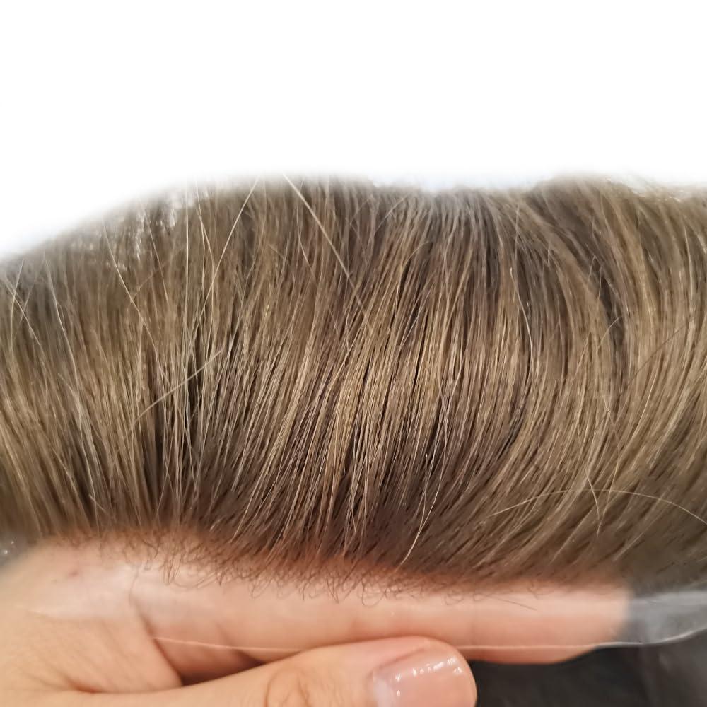 Generic Toupee For Men Hair Replacement System For Men Swiss Lace Mens Hair System Hair Pieces For Men Real Human Hair Mens Toupee Natural Hairline 6x8\'\'-100% light to medium density17R#