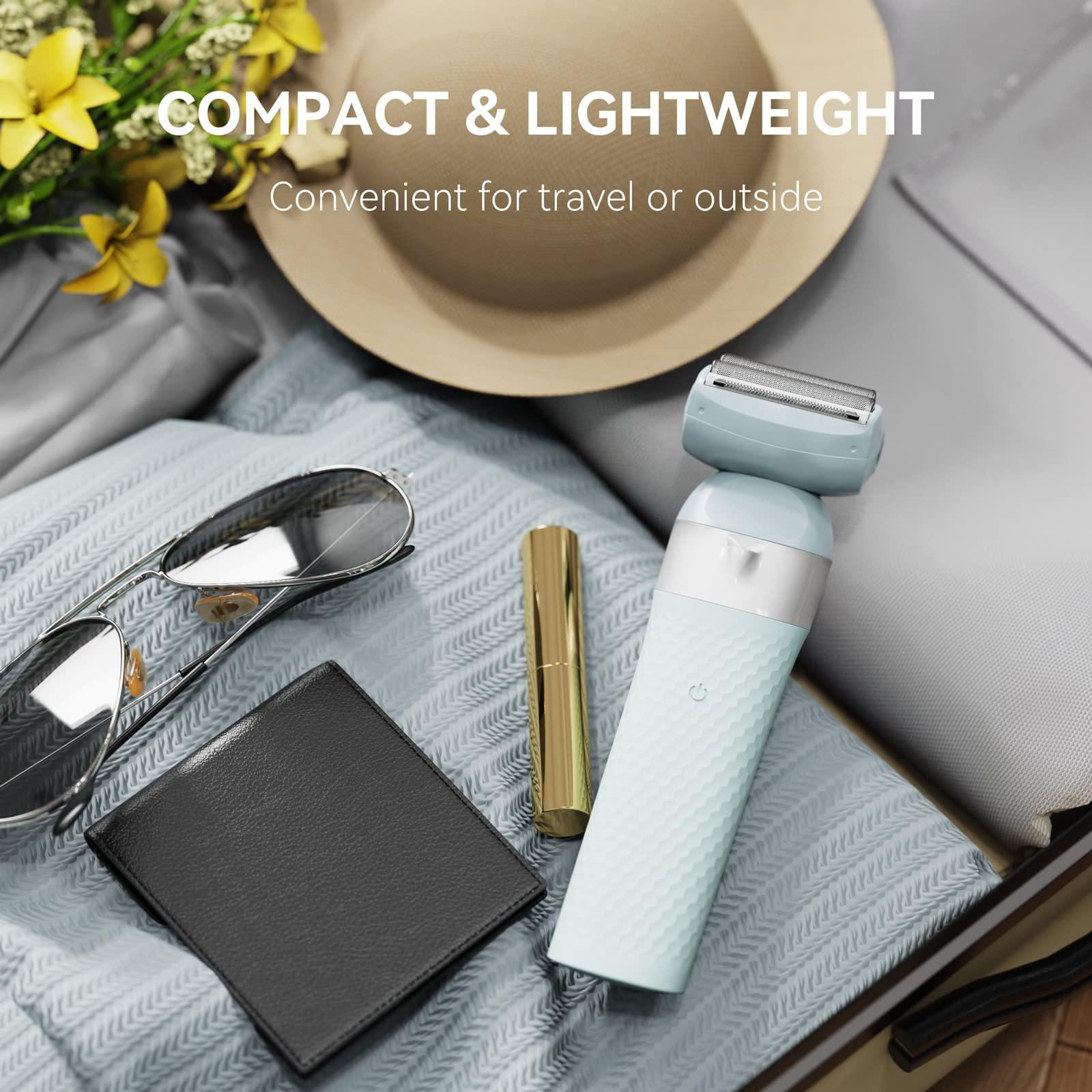 unibono unibono 3-in-1 Electric Razor for Women,Dual-Foil Electric Shaver for Woman Face,Legs,Armpit,Rechargeable Bikini Trimmer,3-,Intimate Shaver with Illumination,Public Hair Trimmer Women (Light Blue)