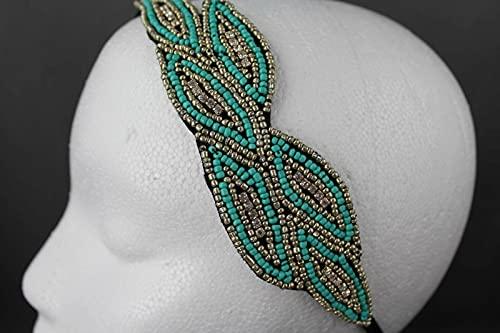 Wholesale Fashion HairClip Turquoise Gold Leaf Leaves Beaded Headband Applique Fascinator Head Hair Band Fashion hair Accessories for Women