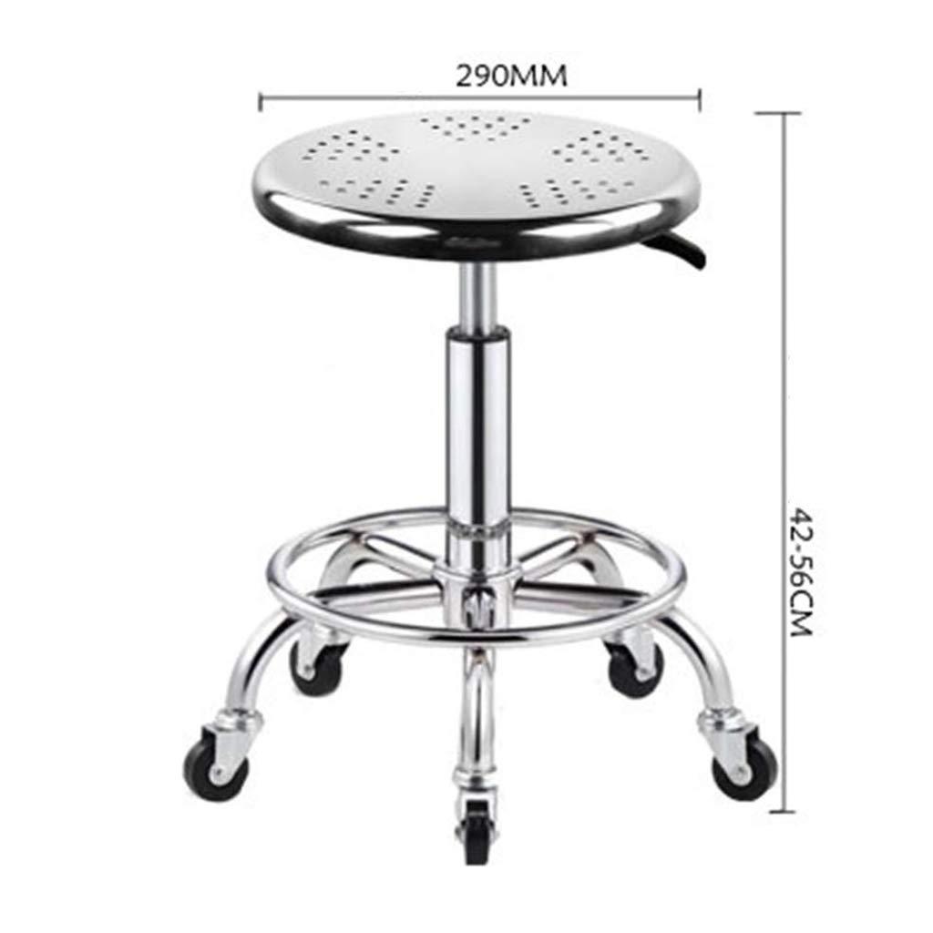 GXFC Shop Stool with casters, Load-Bearing 440 Ib,Heavy Duty Adjustable Height Stainless Steel Structure Work Shop Stool Round Cushion, Salon Rolling Stool Swivel Chair On 5 Wheels