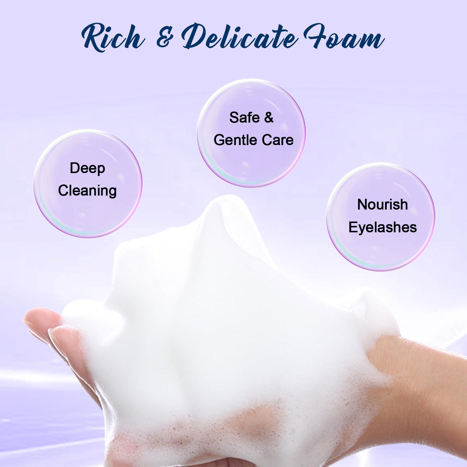 LZM LZM Lash Shampoo Lash Cleaner - Lash Wash Cleaning kit for Cluster Lash/Eyelash Extensions, Lash Bath, Lash Cleanser Foam, Lash Soap, Lash Care Oil Free, 60ml(3-IN-1 SHAMPOO KIT)