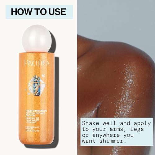 Pacifica Pacifica Bronzing Body Oil Crystal Bronze Shimmering Oil for Natural Sun-Kissed Glow, Hydrating Body Illuminator, Vanilla Coconut Scent, Vegan & Cruelty-Free, Clean Beauty, 4 fl oz