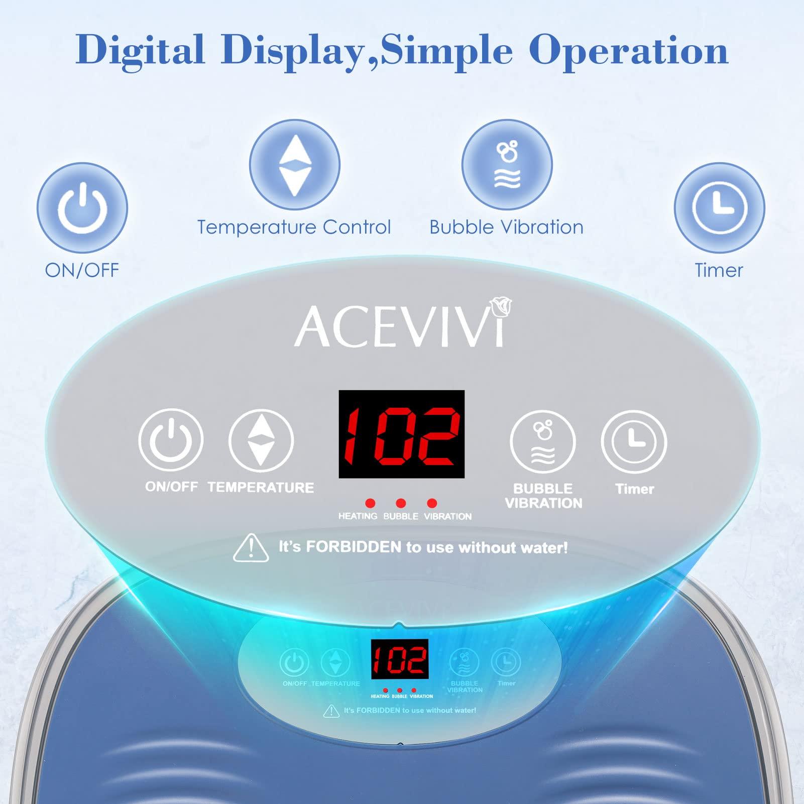 ACEVIVI Foot Spa with Heat and Massage and Jets, Heated Foot Bath Massager with 4 Massager Roller, Bubbles, Vibration, Pumice Stone Pedicure Foot Soak Tub for Home Office Use Relieve Feet Stress (Light Blue)