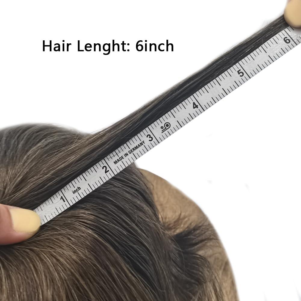 Hair Wonders Mens toupee hair replacement system for men hairpieces toupee for men real human hair pieces for men hair systems Protesis Capilar Para Hombre US Stock6x8-#410 4# MEDIUM BROWN+10% GREY