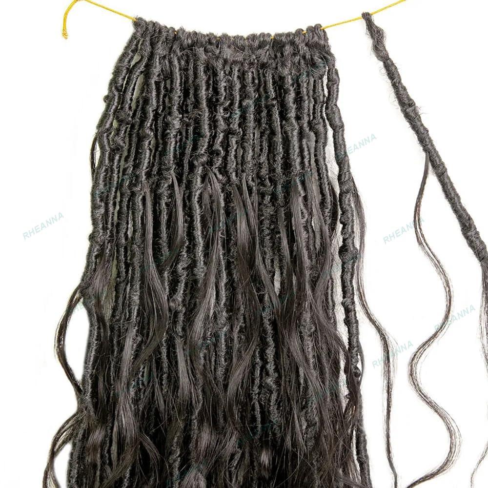 RHEANNA RHEANNA Pre-Looped Crochet Boho Goddess Locs With Human Hair Curls Curly Ends Body Wave Human Hair Locs Crochet Hair 22inch 72Strands