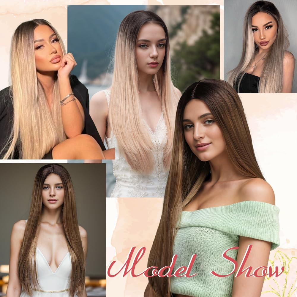 REBECCA STYLE REBECCA STYLE Long Straight Blonde Wigs for Women 26 Inch Synthetic Lace Front Wig for Black Women Heat Resistant Long Hair Wigs Natural Looking