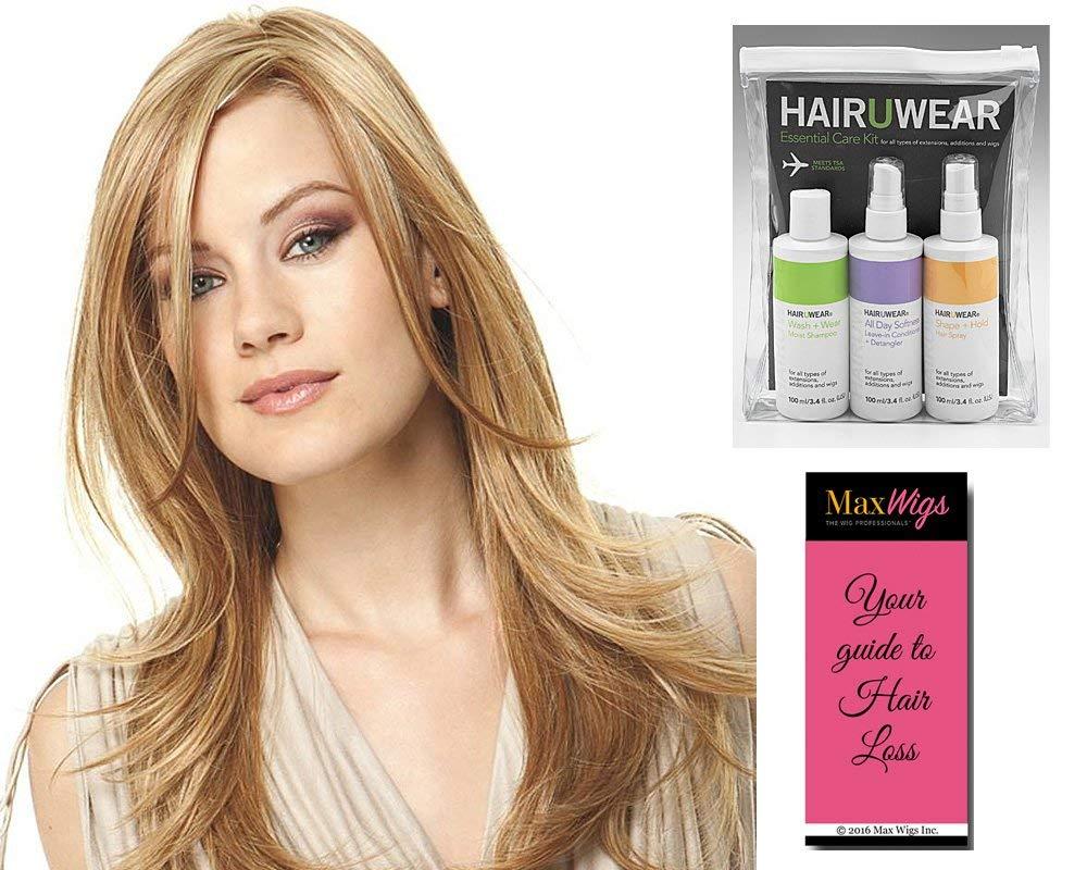 Raquel Welch Scene Stealer Wig Color RL8/12ss Shaded Iced Mocha - Raquel Welch Wigs 15\" Long Straight Lace Front Top Hand-Tied Natural Hairline heat Friendly Fiber Curly Bundle Travel Kit, MaxWigs Hairloss Booklet