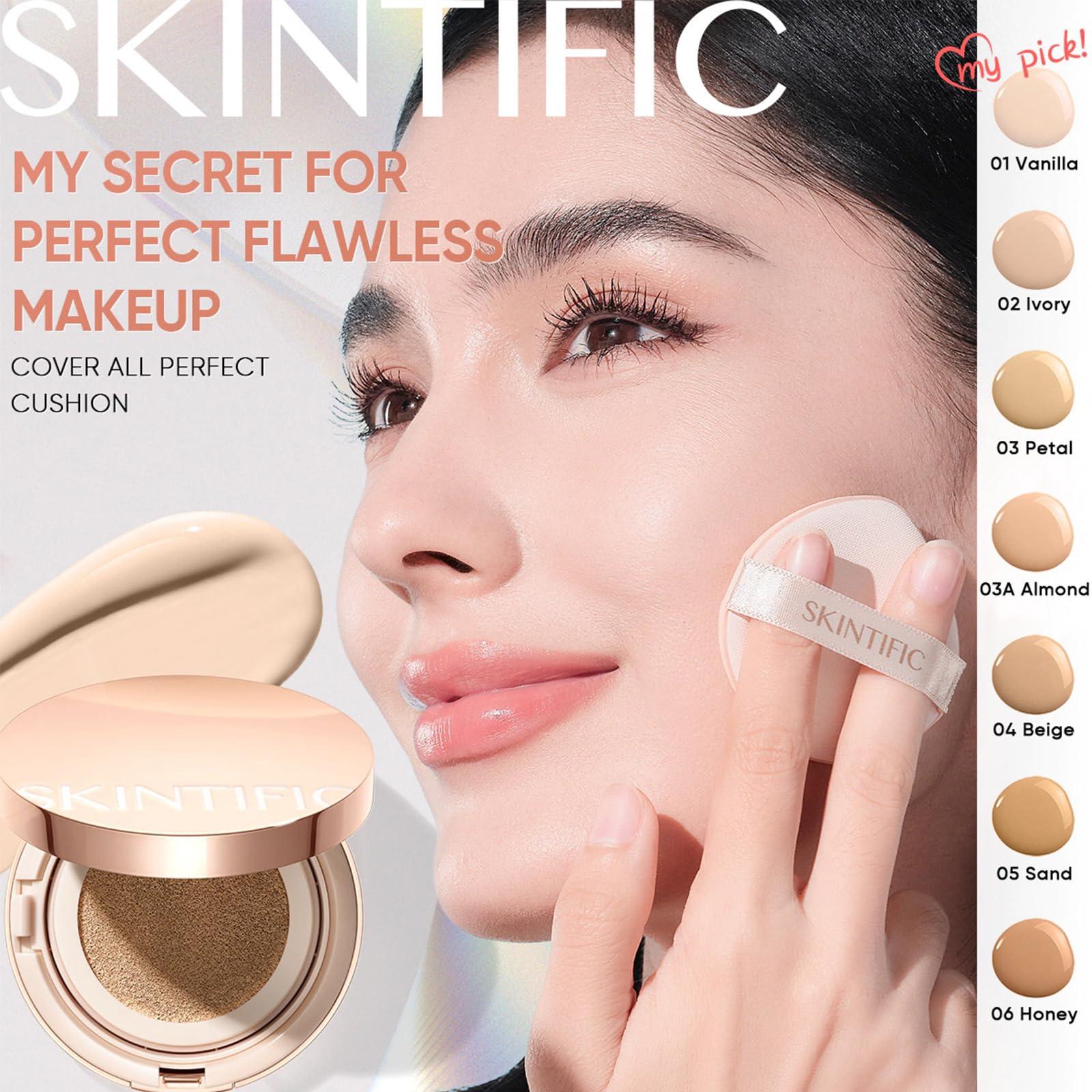 SKINTIFIC SKINTIFIC Cushion Foundation | Cover All Perfect Air Cushion | SPF 35 PA++++ | Oil-Control Waterproof Fondation Sweatproof Matte Finish Poreless Foundation Flawless BB Cream CC Cushion Makeup