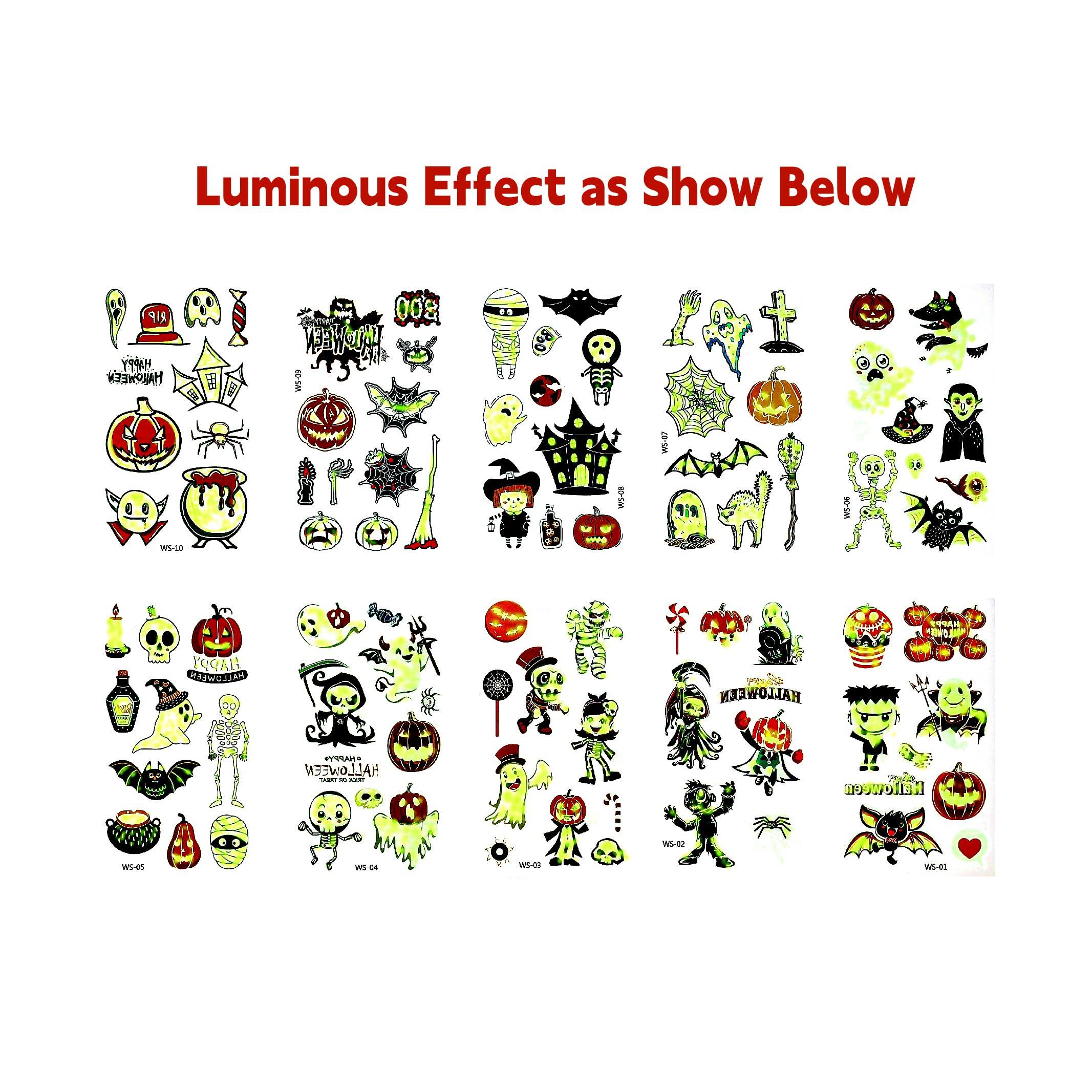 SYMPABASIC SOUFFAHOUSE Luminous Temporary Tattoo Kit Fake Tattoos Glow In The Dark Tattoos Halloween Party Supplies for Boys and Girls (Halloween)