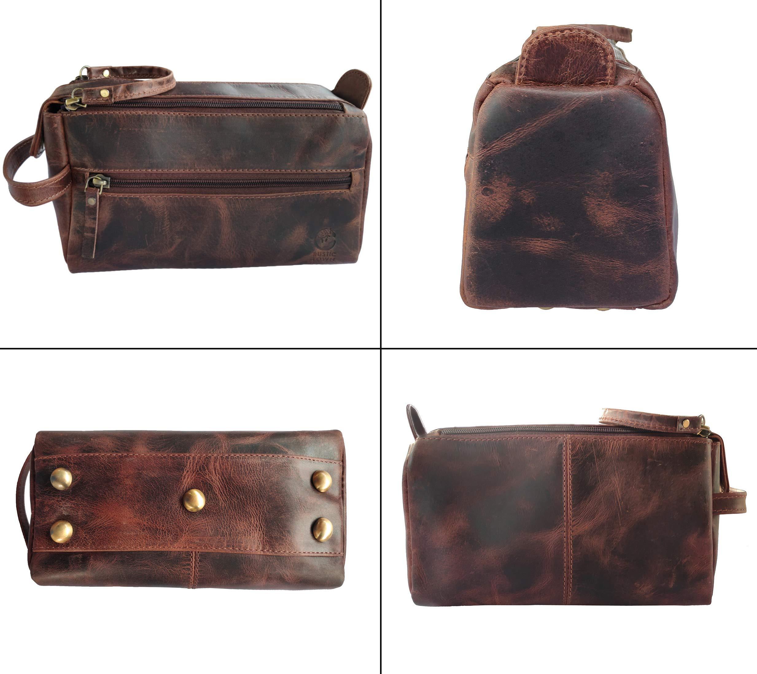 RUSTIC TOWN RUSTIC TOWN Handcrafted Genuine Leather Toiletry Bag Combo - The Best Masculine Travel Gift For Men Women