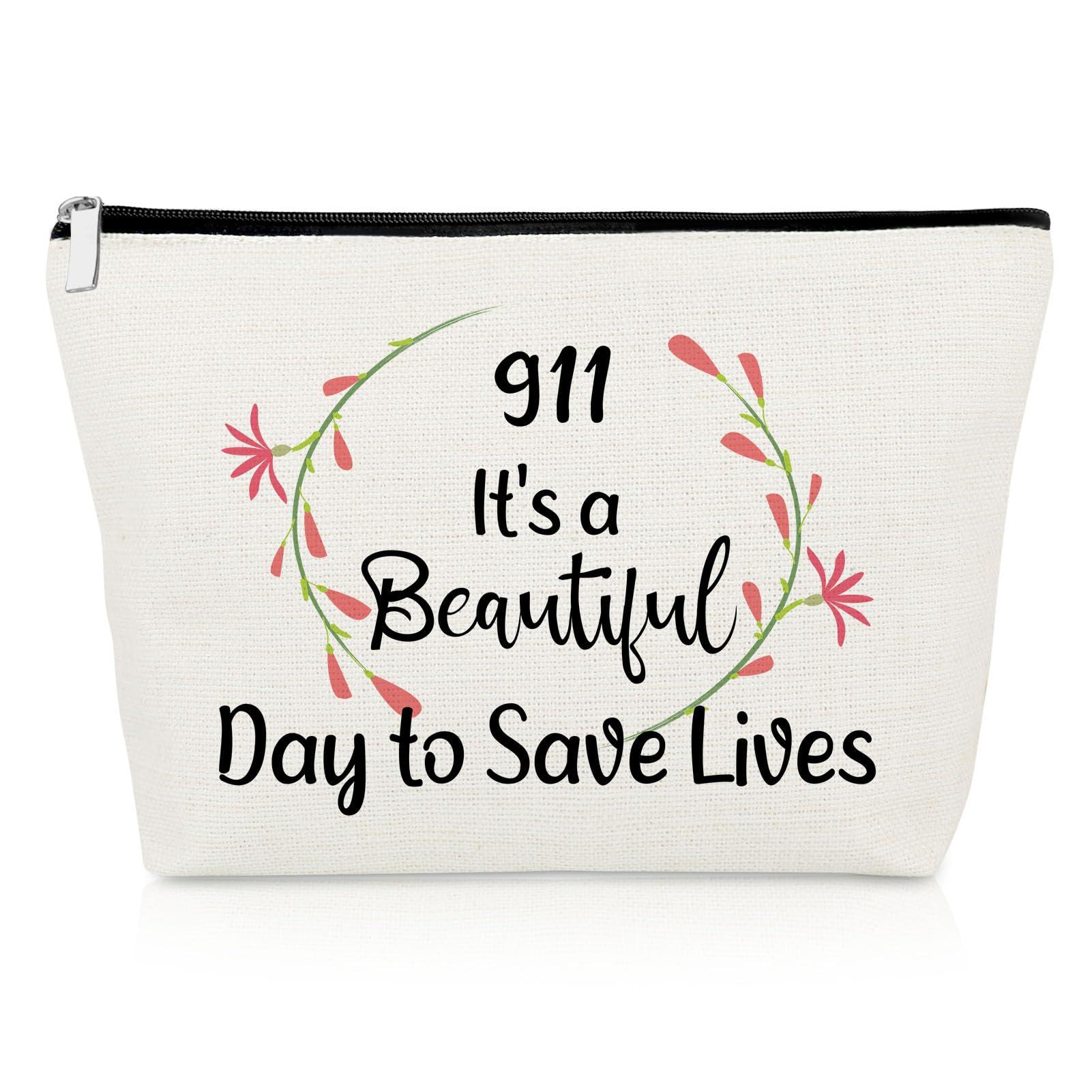 Gevody Gevody 911 Dispatcher Gifts 911 Makeup Bag 911 Operator Gifts 911 Dispatcher Appreciation Gifts Cosmetic Bag Thank You Gifts for Police Dispatcher Christmas Thanksgiving Gift Travel Cosmetic Pouch