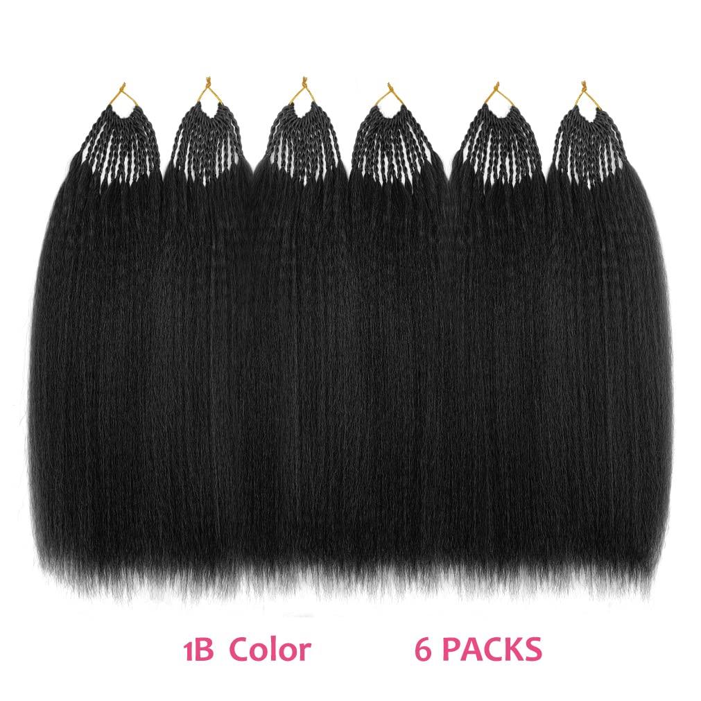 Allyreetress 6 Packs 20 Inches Kinky Straight Crochet Hair with Adjustable Loop Synthetic Pre-looped Yaki straight Crochet Braiding Hair Extensions for Black Women 1B# Black