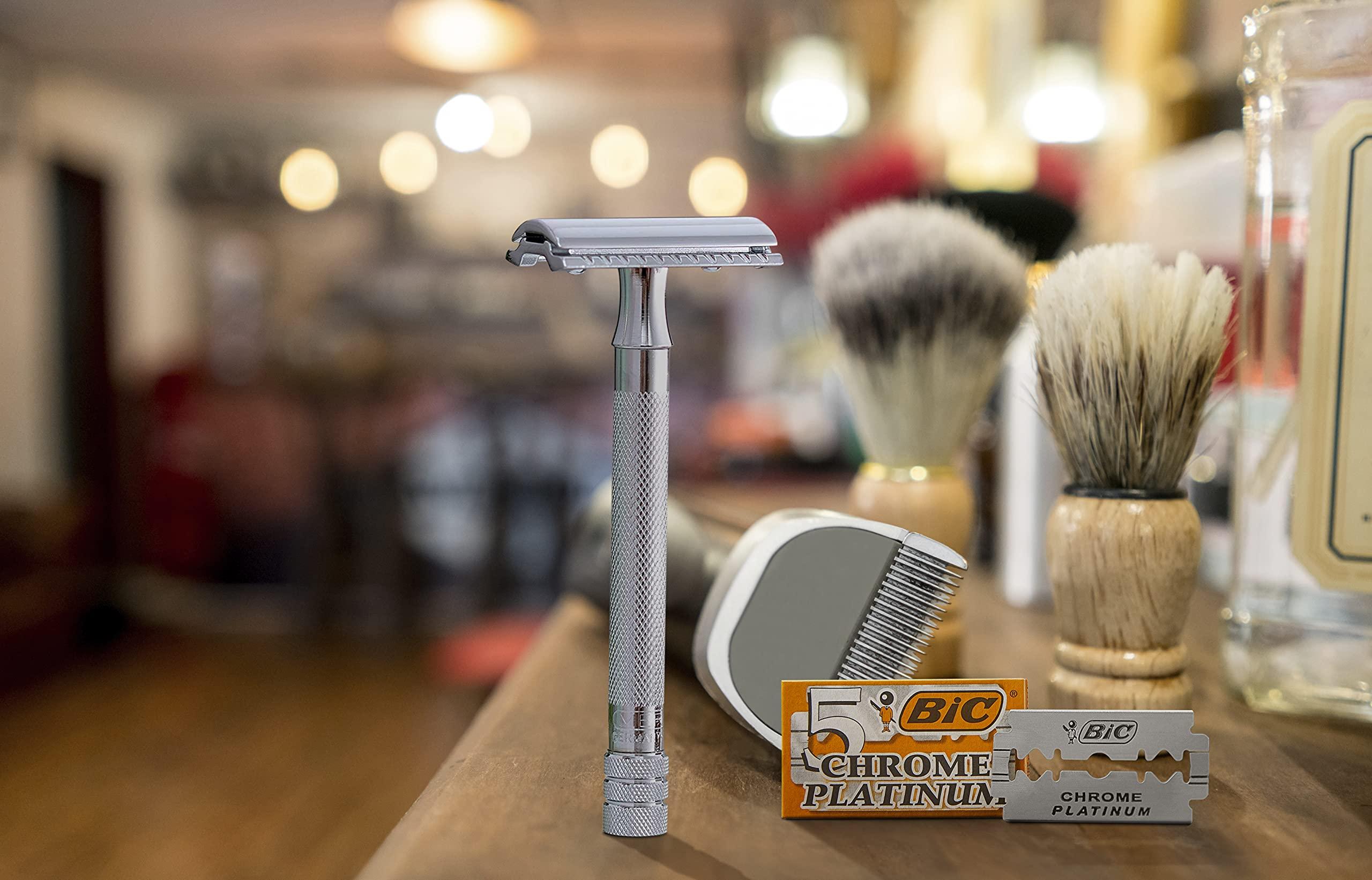 BIC BIC Chrome Platinum, Double Edge Safety Razor, Disposable Single Blades, Stainless Steel, Pack of 10