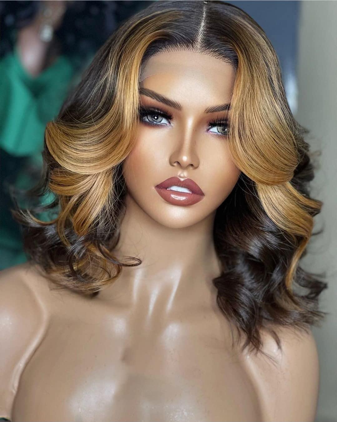 HAOKE Silk Base Human Hair Lace Front Wig (10, 1B/27 BW)