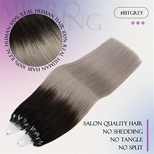 Hairro Hairro Microlink Human Hair Extensions Remy Ombre Micro Loop For Women Micro Bead In Hair Pre Bonded Cold Fusion Loop Hair 24 Inch 50g 50 Strands #1BTGREY Natural Black to Grey