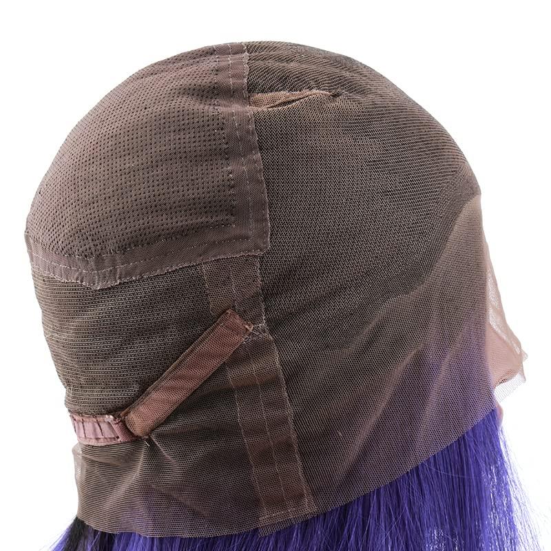 sent hair sent hair Ombre Full Lace Wigs Human Hair with Adjustable Strap Straight #1B/Purple Dark Roots Wigs with Baby Hair Pre Plucked Bleached Knots 12 inch for Black Women Free Part