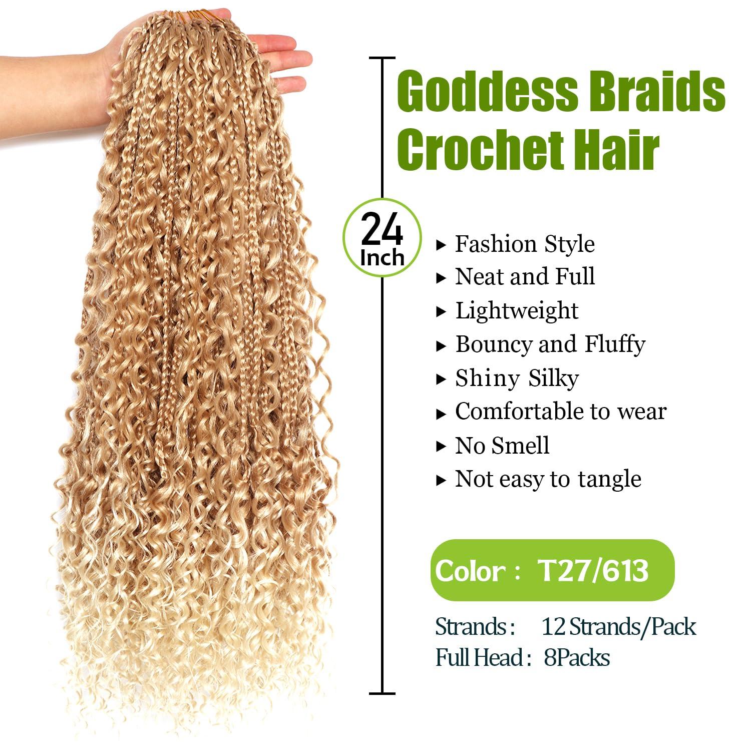 AMUMI Goddess Bohemian Box Braids Crochet Hair-8 Packs 24 Inch Boho Crochet Braids for Black Women Synthetic Braiding Hair (27/613#, 24 Inch(Pack of 8))