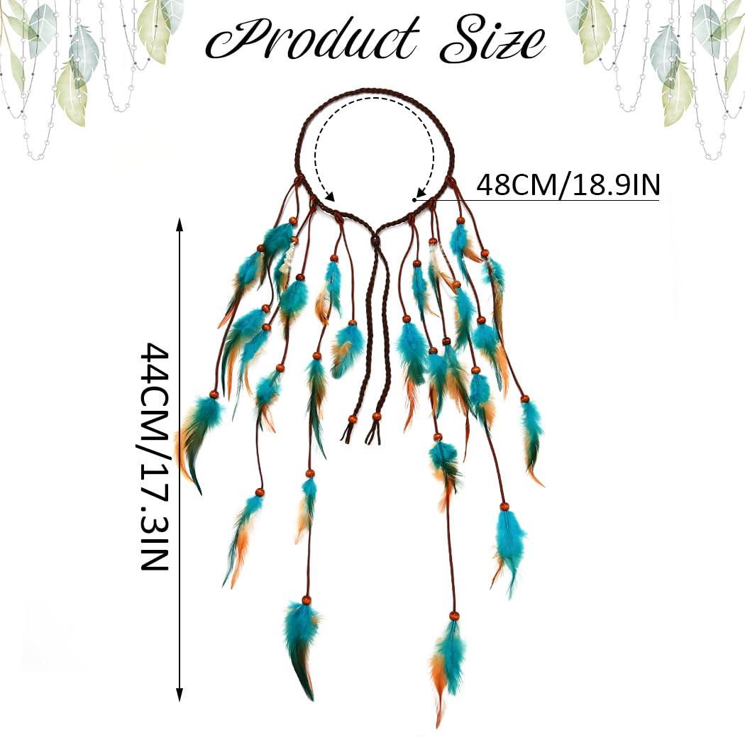 GORTIN GORTIN Boho Feather Headband Gypsy Costume Headdress Black Bohemian Hippie Headbands Indian Festival Hair Band Adjust Long Feather Headpiece Hair Accessory for Women and Girls (Blue+Brown)