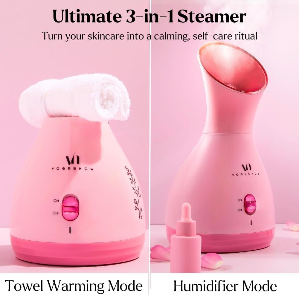 VogueNow Facial Steamer Spa Kit with Complimentary 17 Skin Care Tools | Face Steamer for Facial Deep Cleaning with Towel Warmer & Humidifier Mode| Self Care Gifts for Women, Spa Gifts, Birthday Gifts for Women