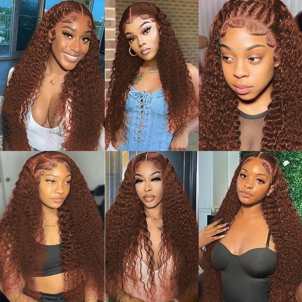 Lukcttr Lukcttr 22 24 26 Inch Color 33 Bundles Copper Brown Kinky Curly Human Hair Bundles Brazilian Reddish Brown Curly Hair Weave