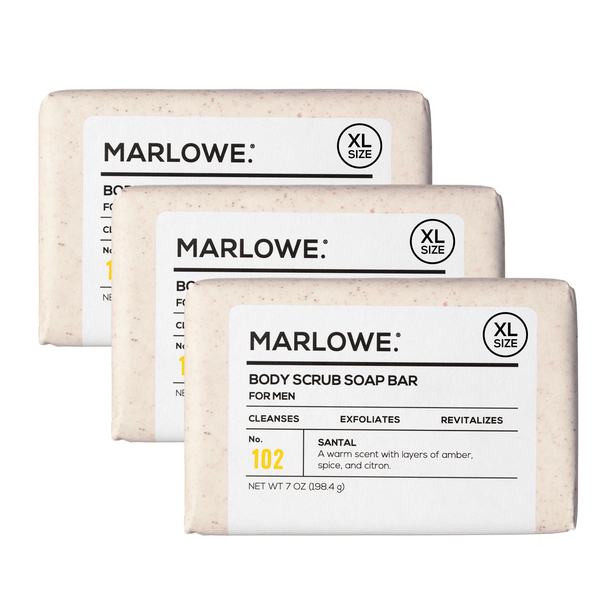 MARLOWE. M BLEND MARLOWE. No. 102 Men\'s Body Scrub Soap 7 oz (3 Bars) Warm Santal Scent, Best Exfoliating Bar for Men, Made with Natural Ingredients, Apricot Seed Powder, Shea Butter, Olive Oil, Green Tea Extracts