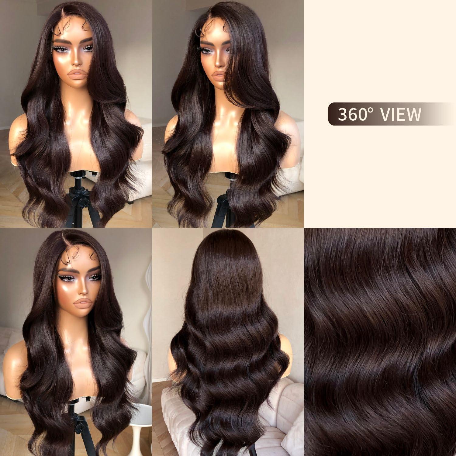 BrownBomb BrownBomb Body Wave Lace Front Wig, Synthetic Lace Front Wig Pre Plucked Glueless Wigs 13X5X1 HD Lace Front Wigs for Women 24inch Side Part Wig (Brown, 24)