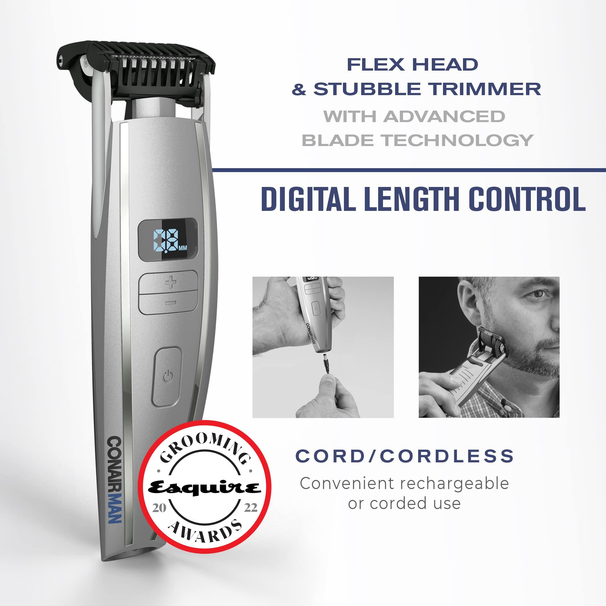 Conair ConairMAN Beard Trimmer for Men, for Face and Mustache, Wet/Dry Beard and Stubble Trimmer, Flex Contouring Head with 15 Precise Settings and Premium