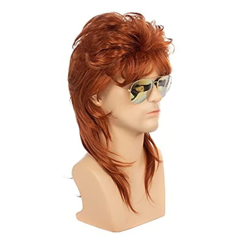 Weiara Mullet Wigs for Men, 80S Long Hair Curly Orange Wig 70S Curly Disco Punk Rock Ginger Wig for Halloween Cosplay Christmas Party