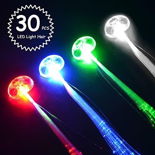 YOFOBU 30 Pack White LED Lights Hair Light-Up Fiber Optic LED Hair Barrettes Extensions Light Flashing Fiber Optic Hair Braid Barrettes Hair Clips for 4th of July Party Favors Festival Party Bar Concert