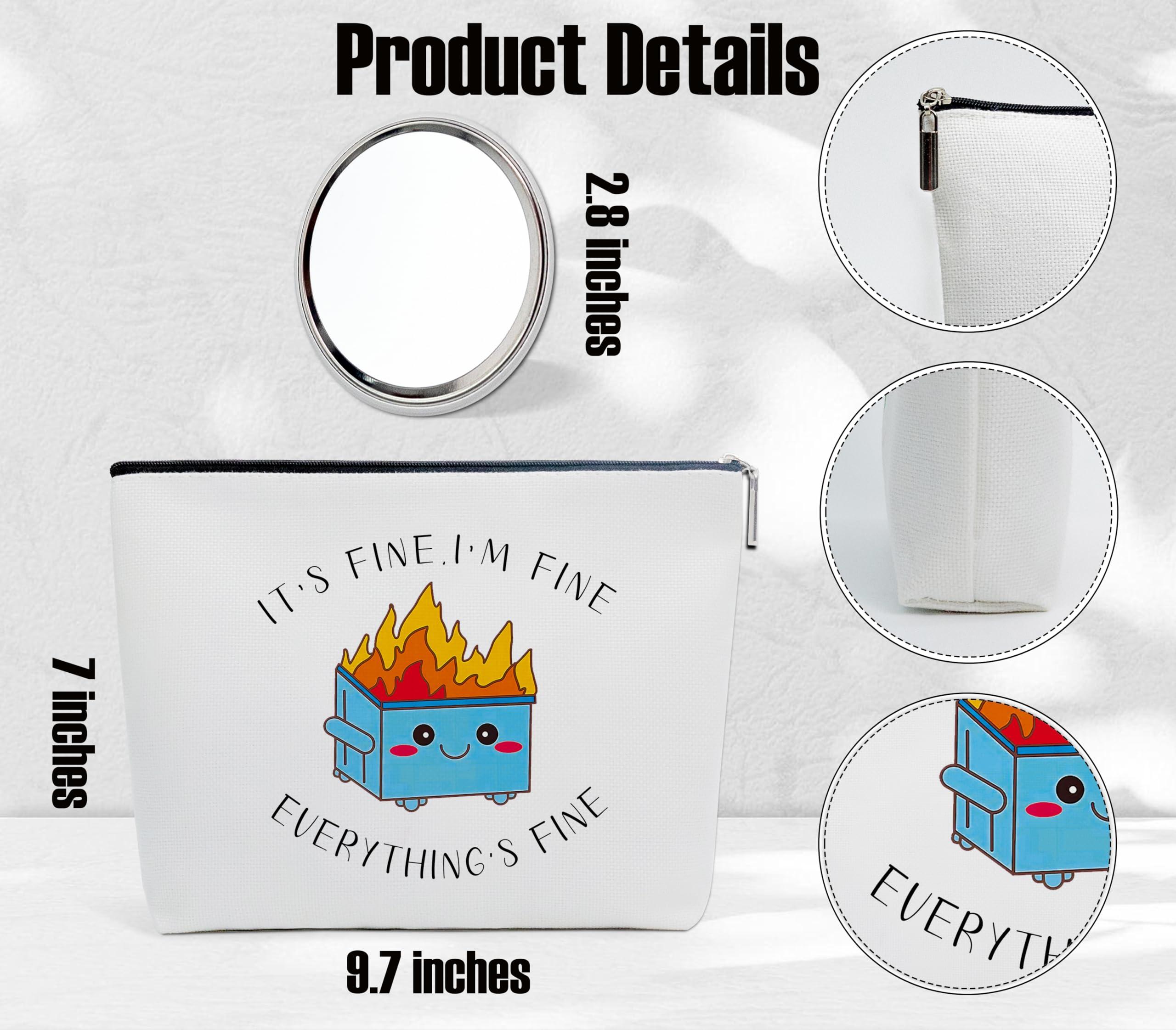 scodilo scodilo Funny Dumpster on Fire Make Up Bags for Women, Makeup Bag with Mirror, Canvas Bag Cosmetic Travel Bags Toiletry Pouch Gift, Wedding Birthday Gifts for Girl Sister Mom Friends Female-16