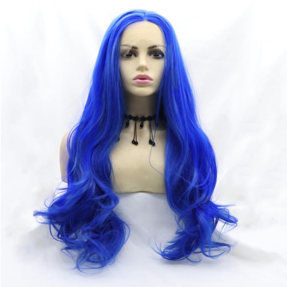 Kalisa Kalisa Dark Blue Wig for Women Synthetic Lace Front Wig Long Body Wavy Blue Glueless Wig Heat Resistant Fiber Premium Navy Blue Wig Daily Use Cosplay 24Inch