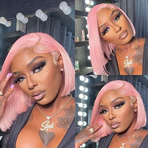 Lovigs Lovigs Pink Lace Front Wigs Human Hair Natural Hairline Short Bob Wigs 13x4 Transparent Lace Pink Wigs for Women Pink Bob Wig Human Hair (12 Inch)