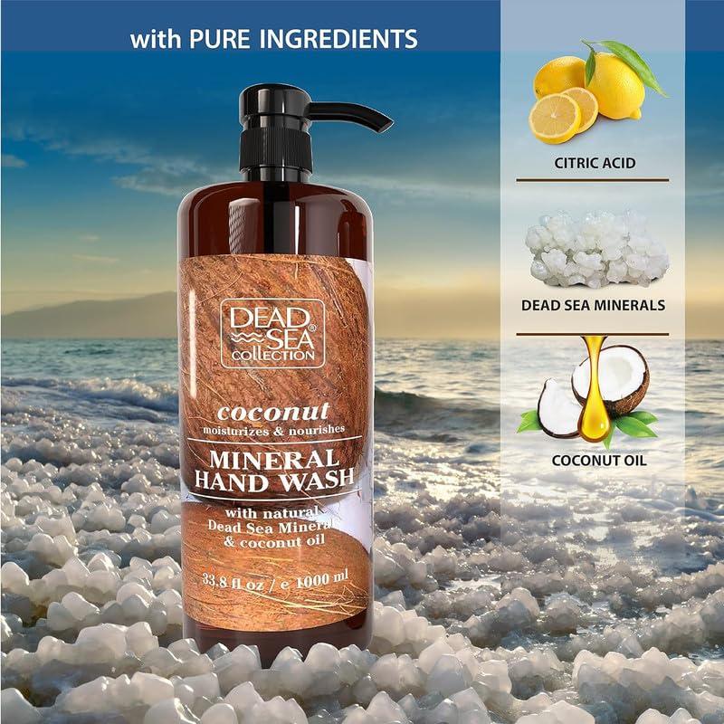 Dead Sea Collection Dead Sea Collection Hand Soap Pump Coconut - Hand Wash Liquid with Dead Sea Minerals and Coconut Oil - All Skin Types Moisturizing & Nourishing - Pack of 2 (33.8 Fl Oz Each) - 67.6 Fl Oz