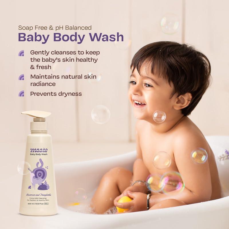 MAATE MAATE Baby Body Wash (400 ml) | With Ayurvedic Herbs Beetroot, Manjistha & Neem extracts | Body Wash for Dry & Sensitive Skin | Natural & Vegan | Tear-free & pH Balanced | Soap Free | Body Wash