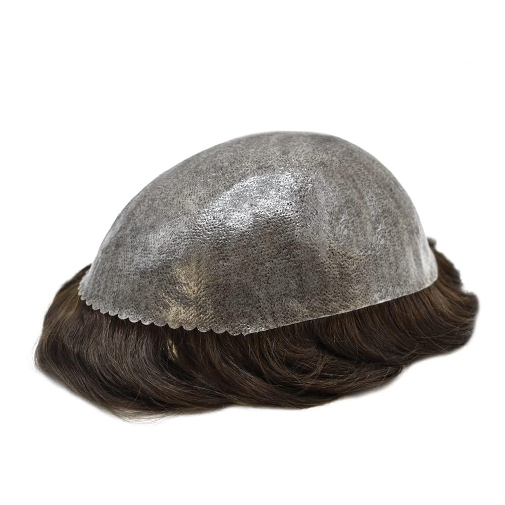 F M FACE MIRACLE NEW YORK F M FACE MIRACLE NEW YORK Mens Toupee Full Poly Skin Hair System For Men Hairpiece Inject PU Human Hair Replacement Toupee For Men Hair Wig6 X8#4 Medium Brown-120% Medium Light to Medium Density